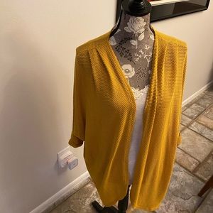 3/$25, Q USA, 1X, mustard yellow cardigan shrug, unknown materials, gently used